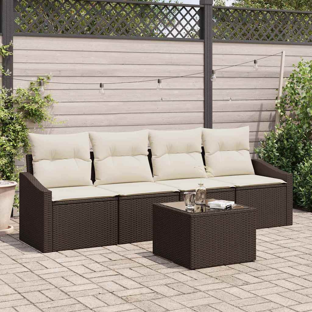 Sofa Sæt 5 stk. Brun og Creme polyrattan