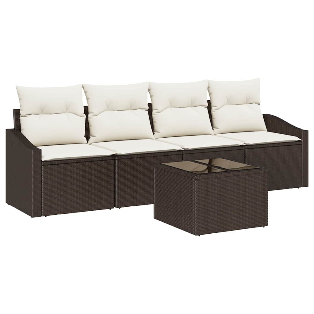 Sofa Sæt 5 stk. Brun og Creme polyrattan