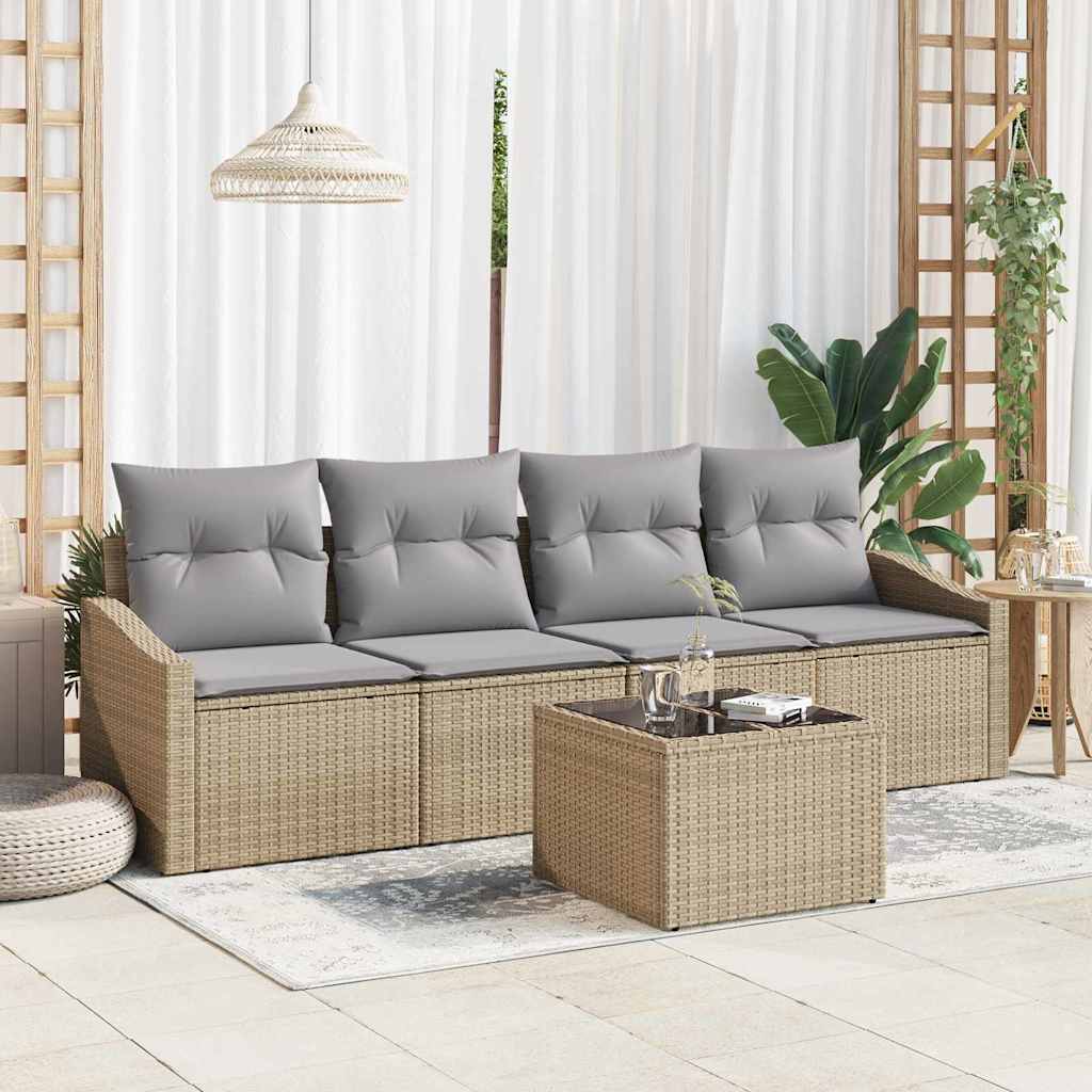 Sofa Sæt 5 stk. Beige og lys grå polyrattan