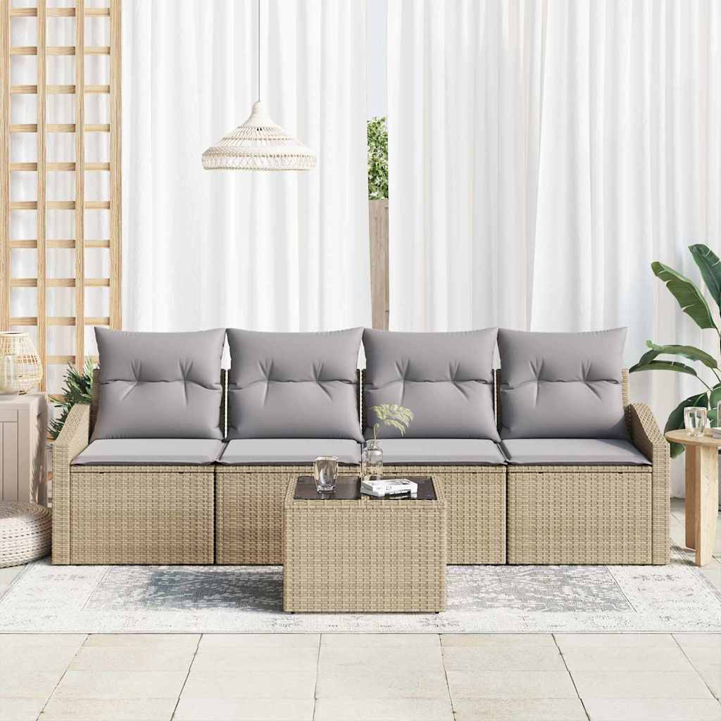 Sofa Sæt 5 stk. Beige og lys grå polyrattan