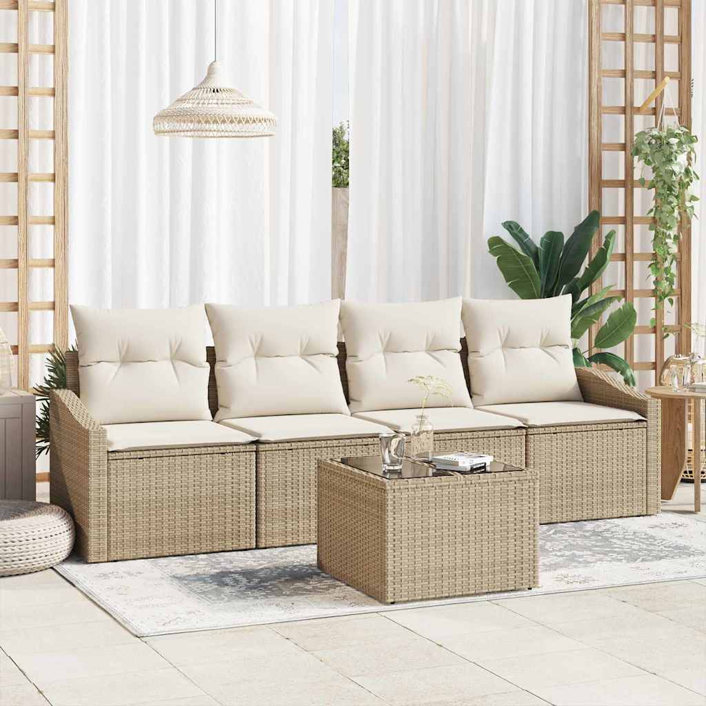 Sofa Sæt 5 stk. Beige og creme polyrattan