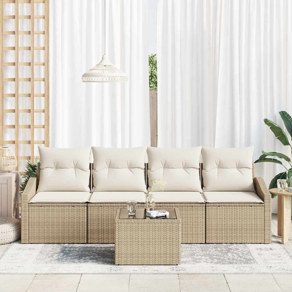 Sofa Sæt 5 stk. Beige og creme polyrattan