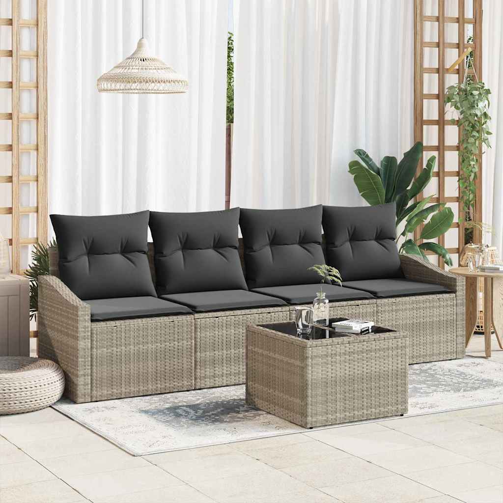 Sofa Sæt 5 stk. Lysegrå polyrattan