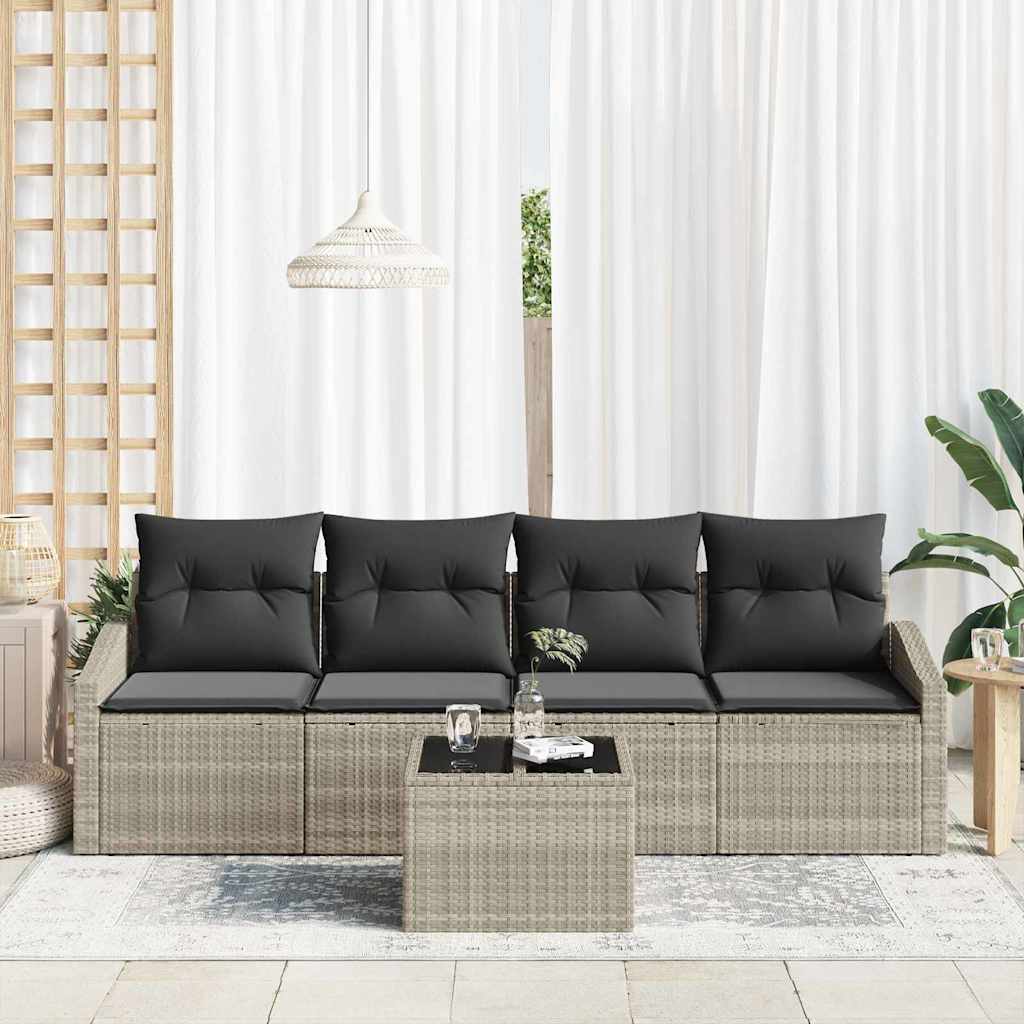 Sofa Sæt 5 stk. Lysegrå polyrattan