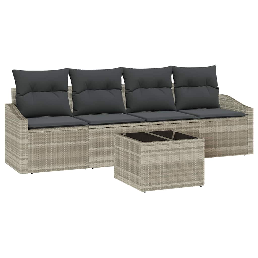 Sofa Sæt 5 stk. Lysegrå polyrattan