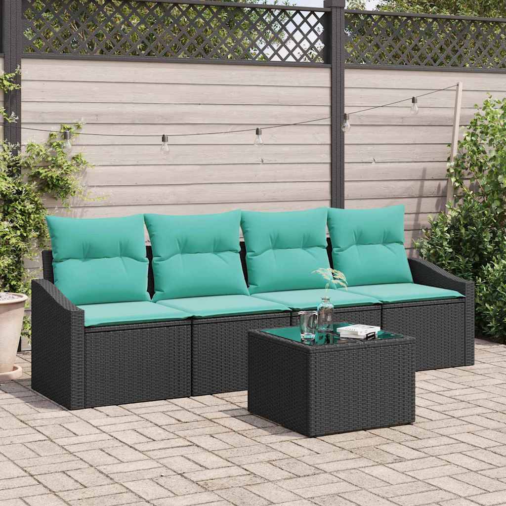 Sofa Sæt 5 stk. 3-Antal sæder Sort og Turkis polyrattan