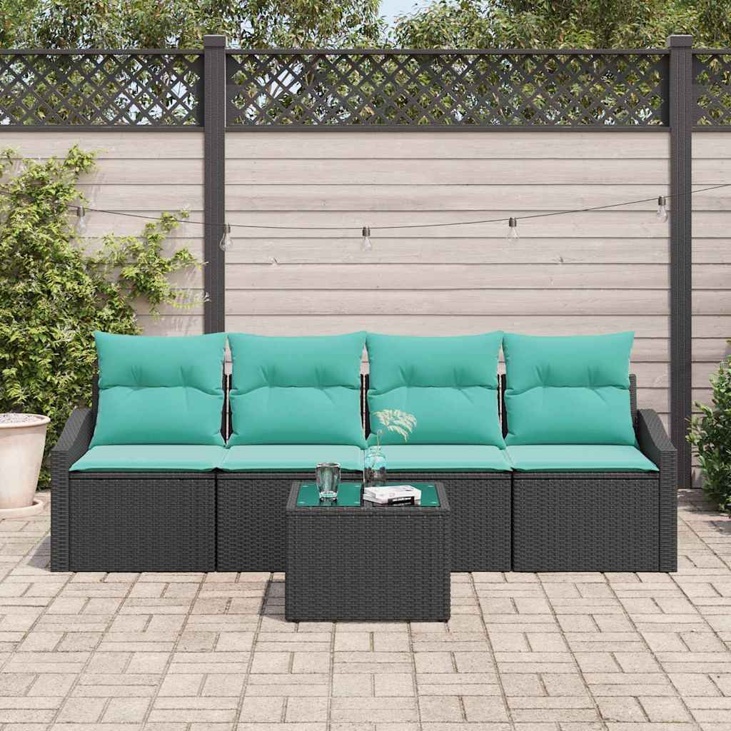 Sofa Sæt 5 stk. 3-Antal sæder Sort og Turkis polyrattan