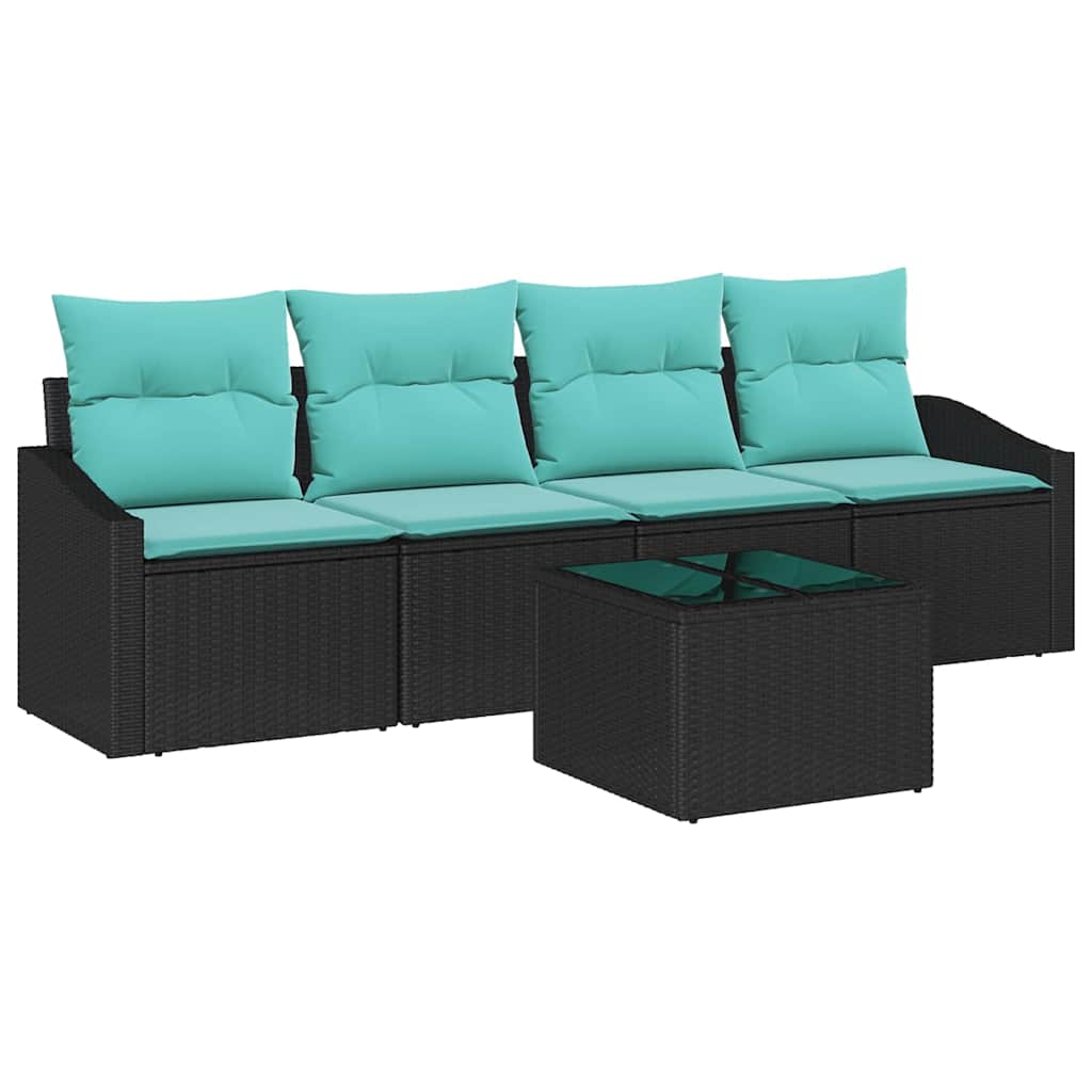 Sofa Sæt 5 stk. 3-Antal sæder Sort og Turkis polyrattan