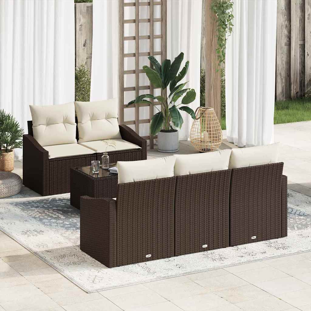 Sofa Sæt 6 stk. Brun og Creme polyrattan