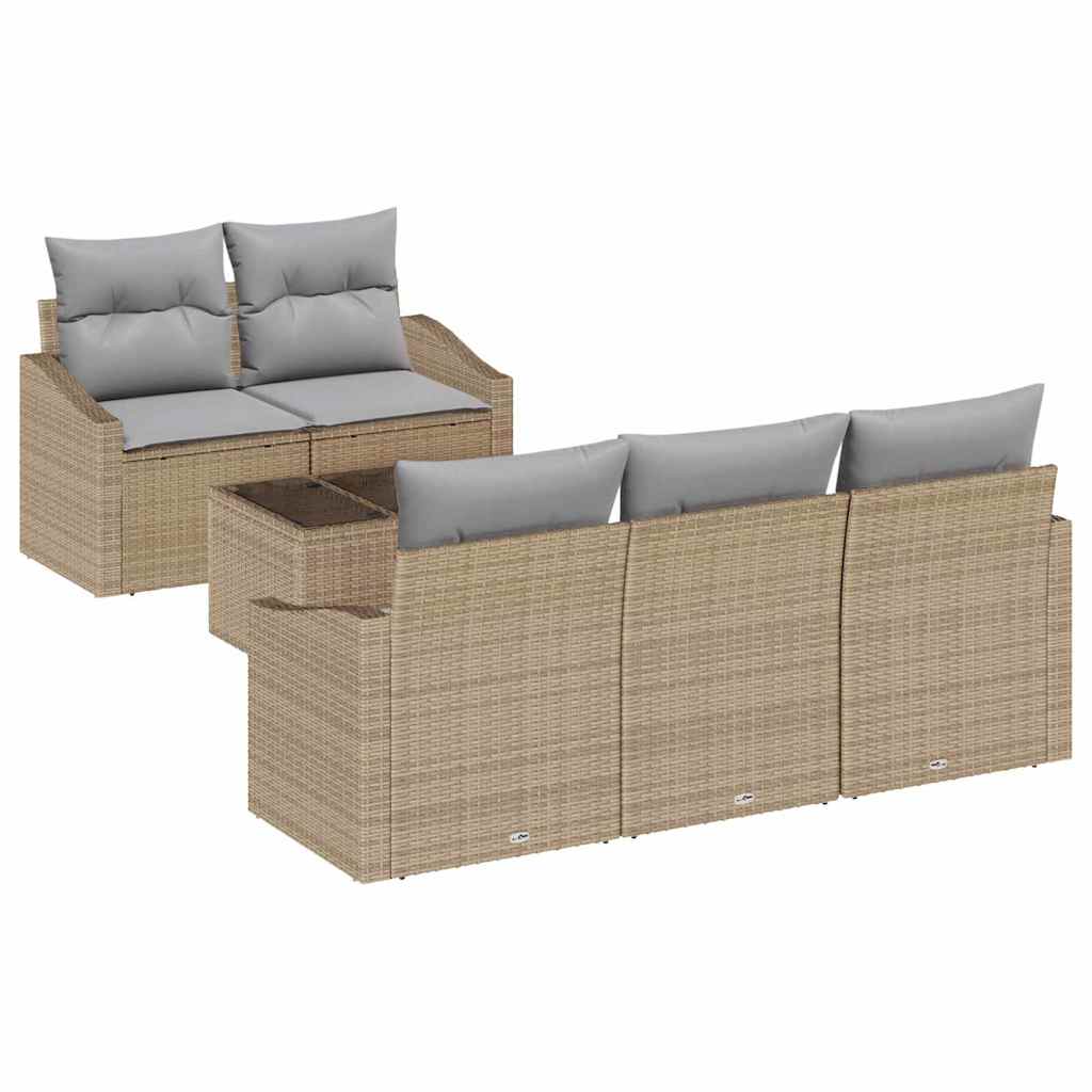 Sofa Sæt 6 stk. Beige og lys grå polyrattan
