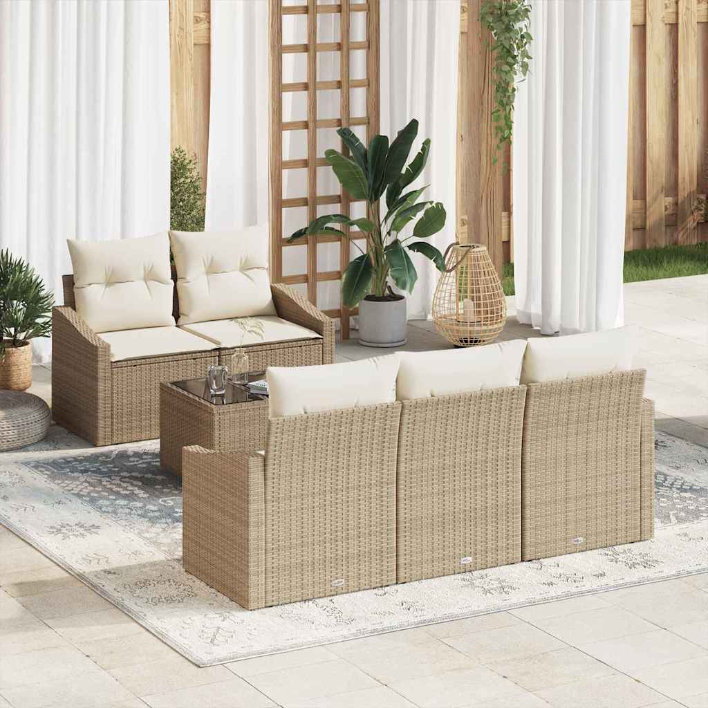 Sofa Sæt 6 stk. Beige og creme polyrattan