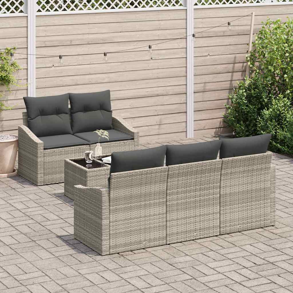 Sofa Sæt 6 stk. Lysegrå polyrattan