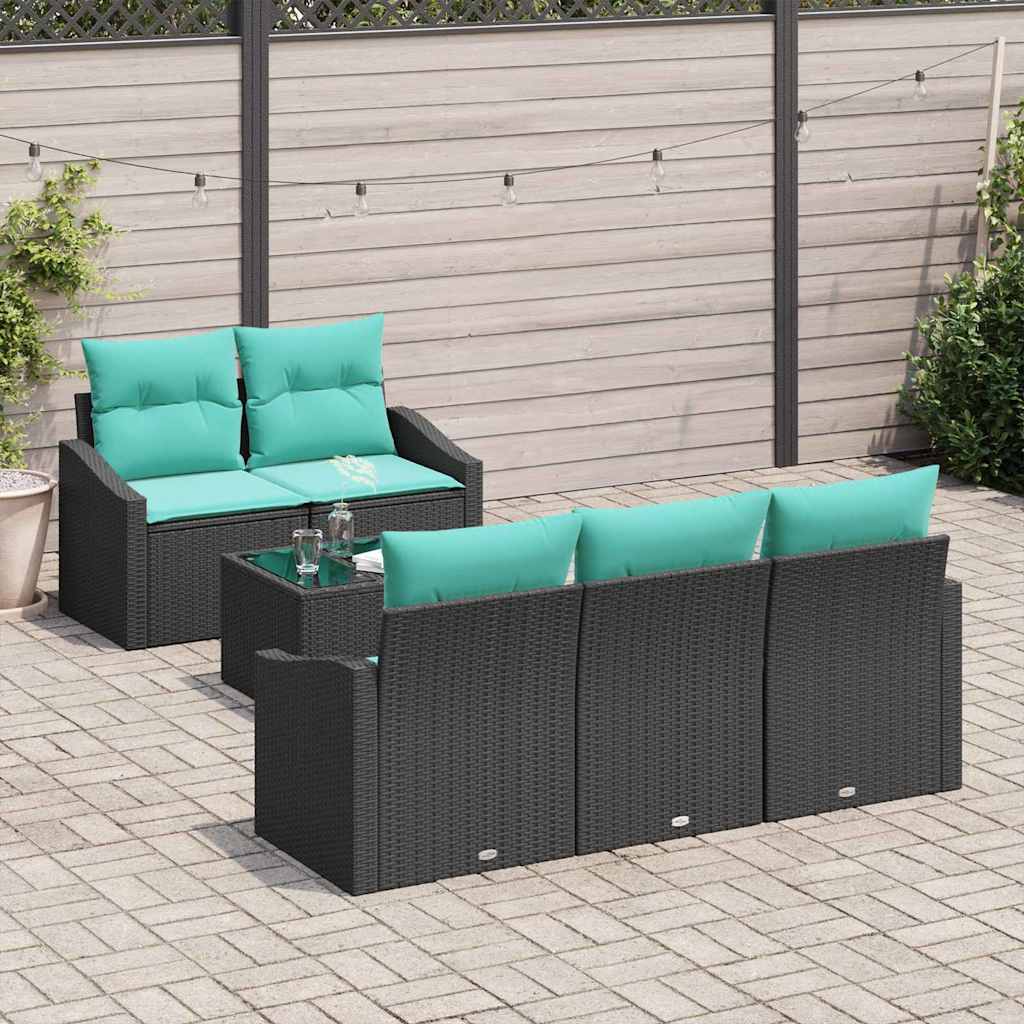 Sofa Sæt 6 stk. 3-Antal sæder Sort og Turkis polyrattan