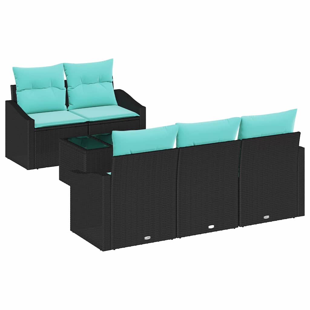 Sofa Sæt 6 stk. 3-Antal sæder Sort og Turkis polyrattan