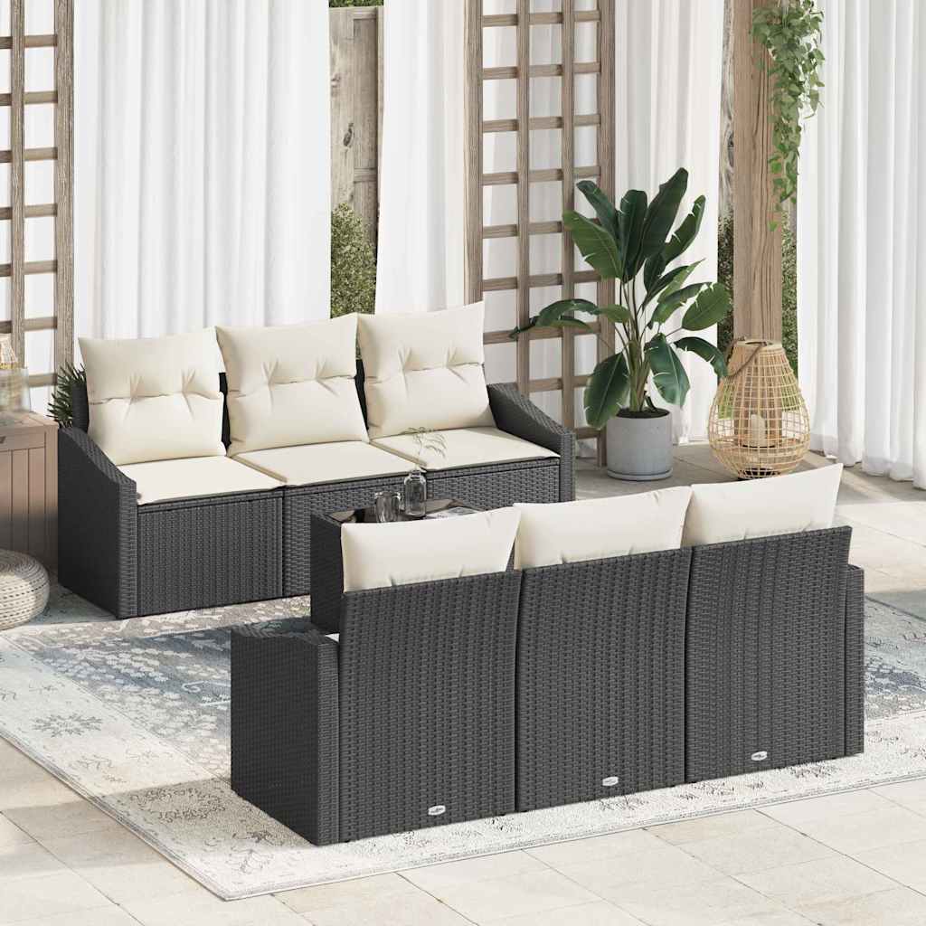 Sofa Sæt 7 stk. Sort og Cream polyrattan