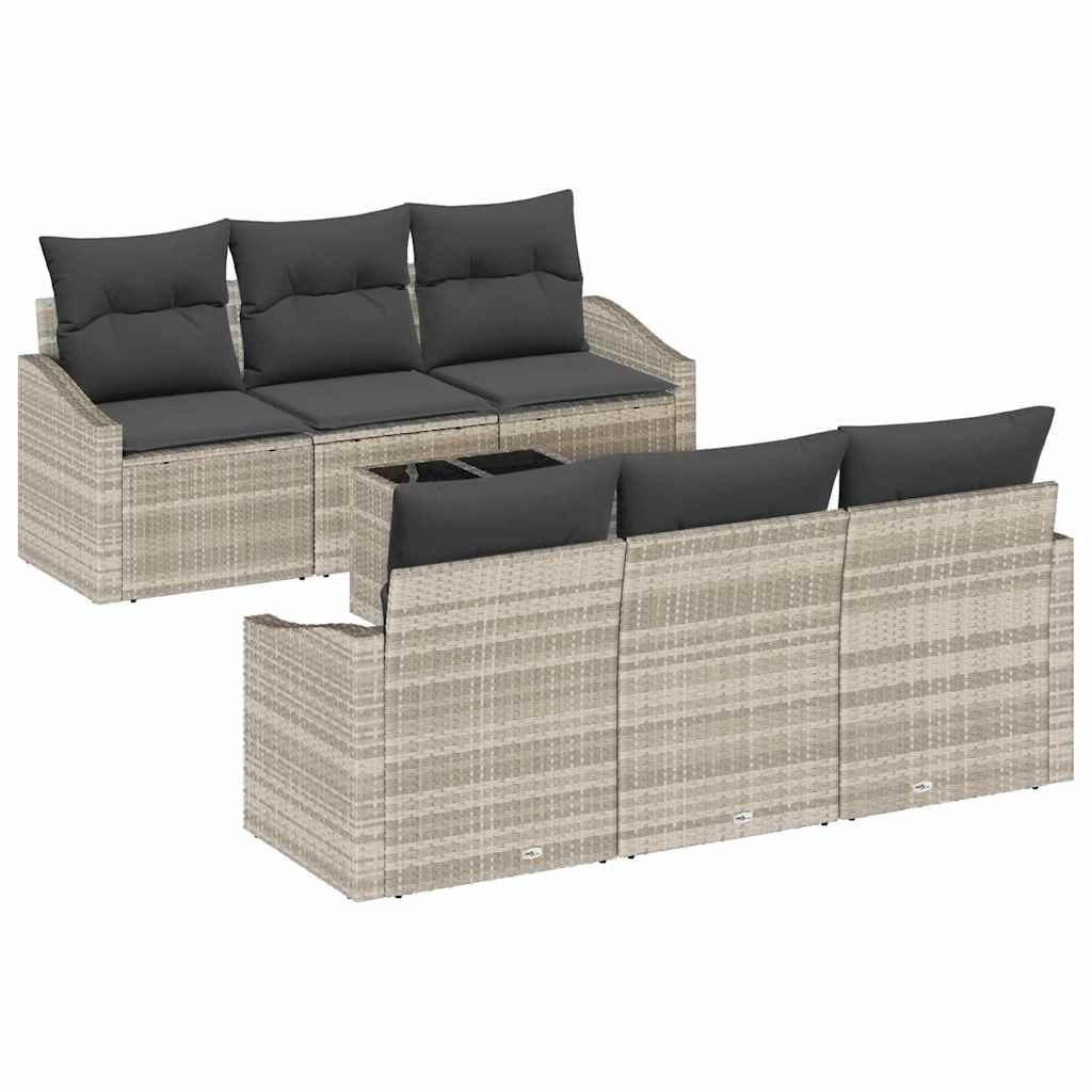 Sofa Sæt 7 stk. Lysegrå polyrattan