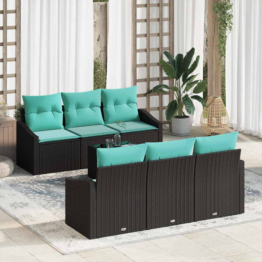 Sofa Sæt 7 stk. 3-Antal sæder Sort og Turkis polyrattan