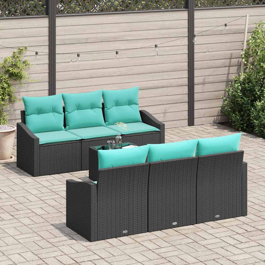 Sofa Sæt 7 stk. 3-Antal sæder Sort og Turkis polyrattan
