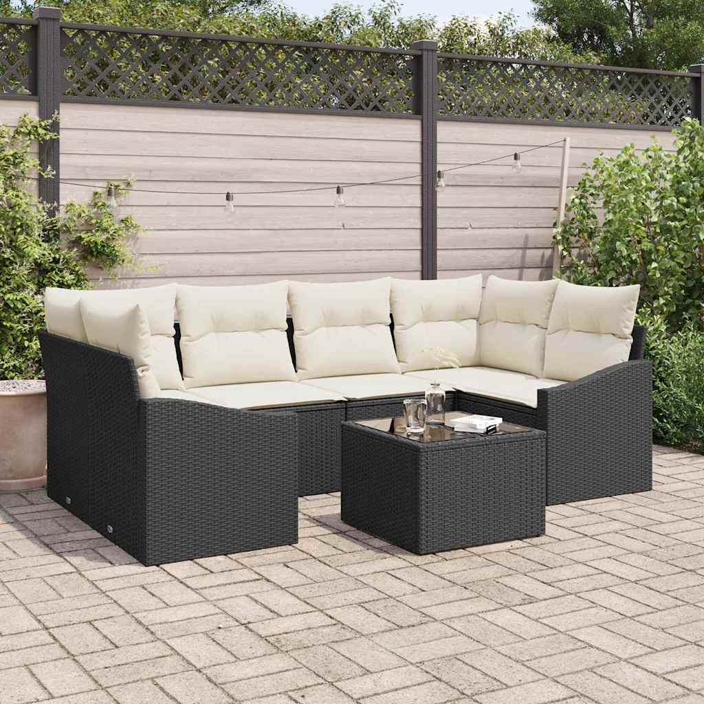 Sofa Sæt 7 stk. Sort og Cream polyrattan