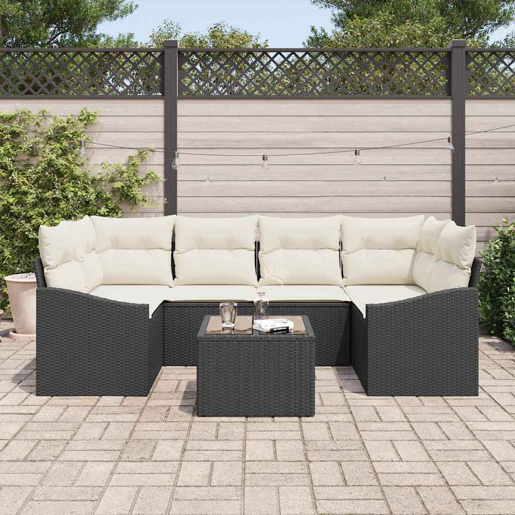 Sofa Sæt 7 stk. Sort og Cream polyrattan