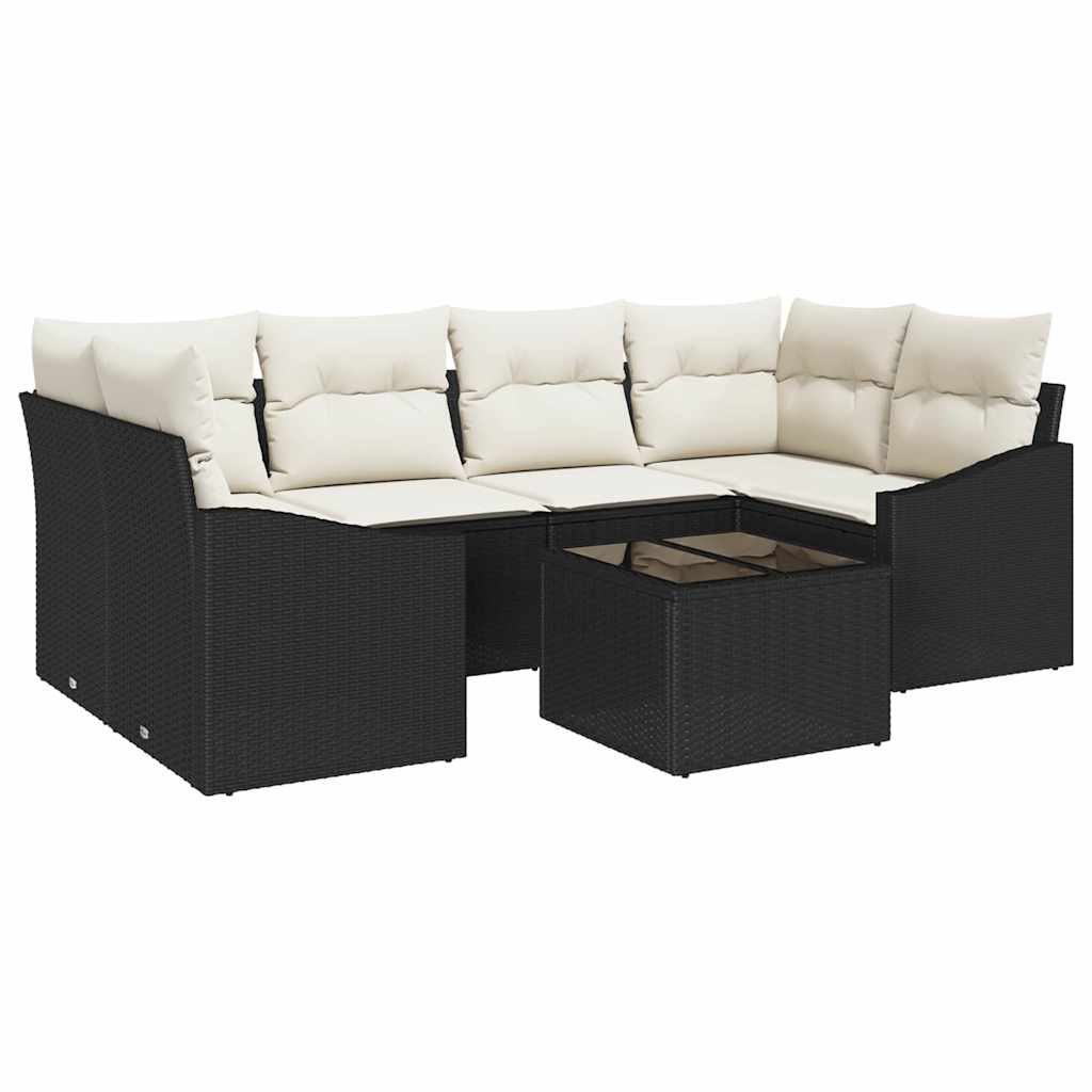 Sofa Sæt 7 stk. Sort og Cream polyrattan
