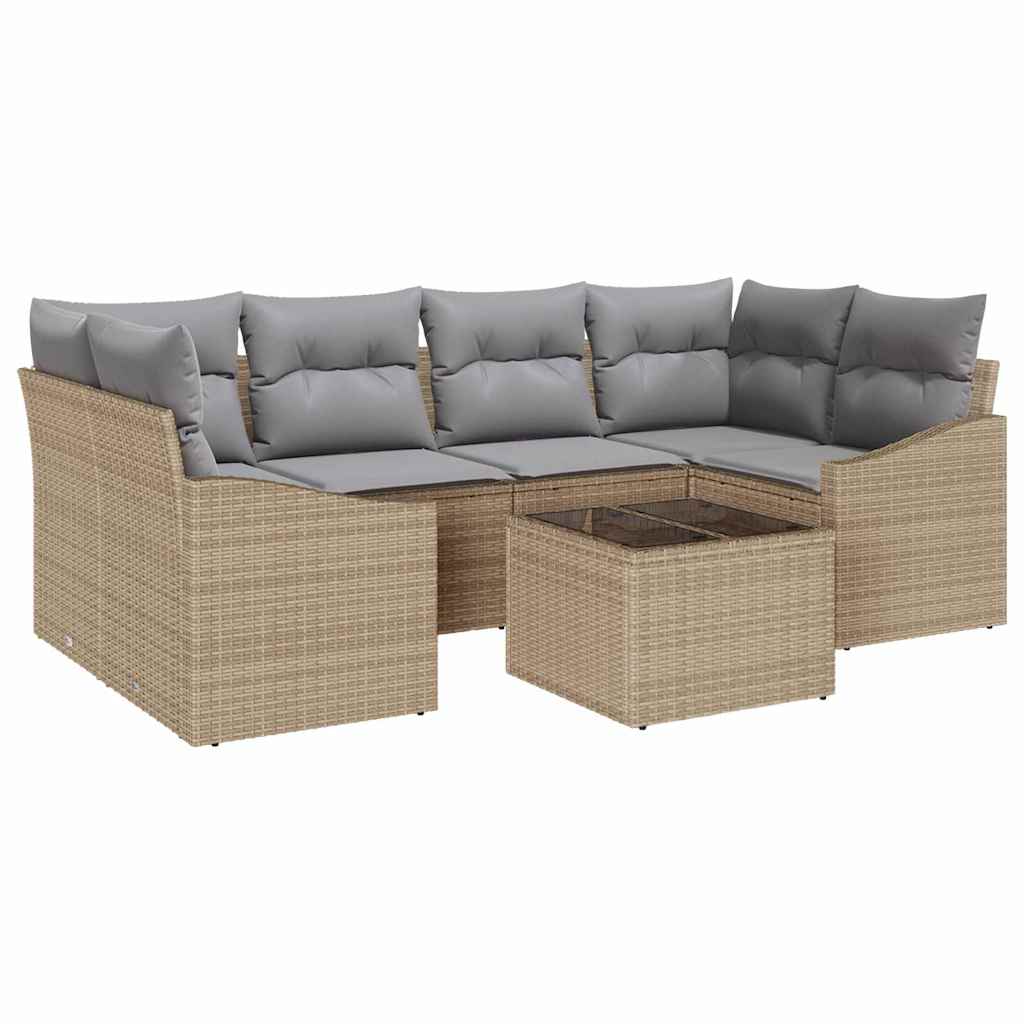 Sofa Sæt 7 stk. Beige og lys grå polyrattan