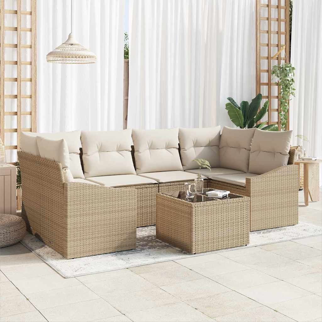 Sofa Sæt 7 stk. Beige og creme polyrattan