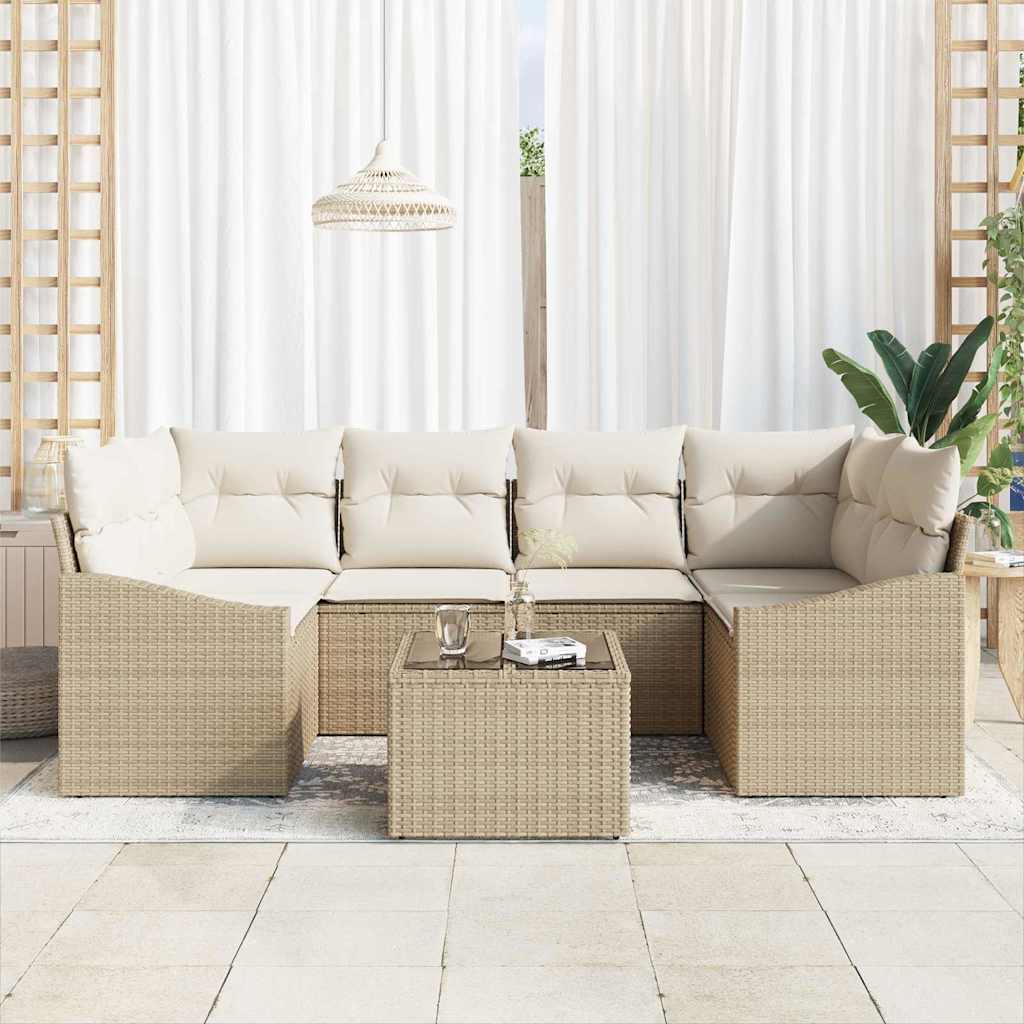 Sofa Sæt 7 stk. Beige og creme polyrattan