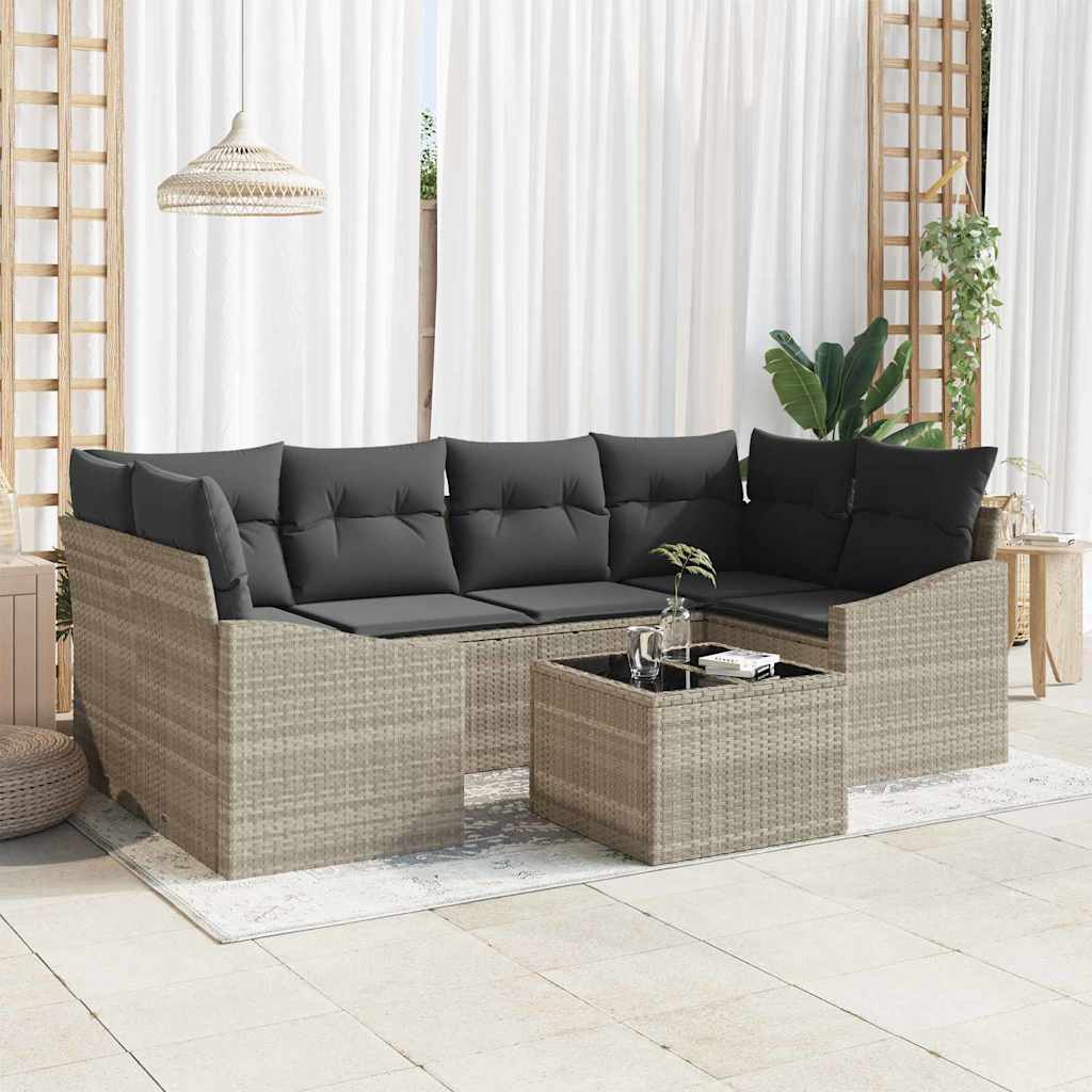 Sofa Sæt 7 stk. Lysegrå polyrattan