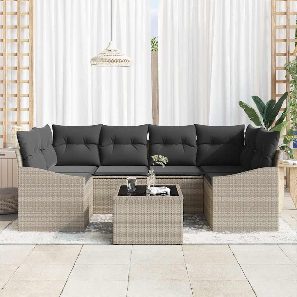 Sofa Sæt 7 stk. Lysegrå polyrattan