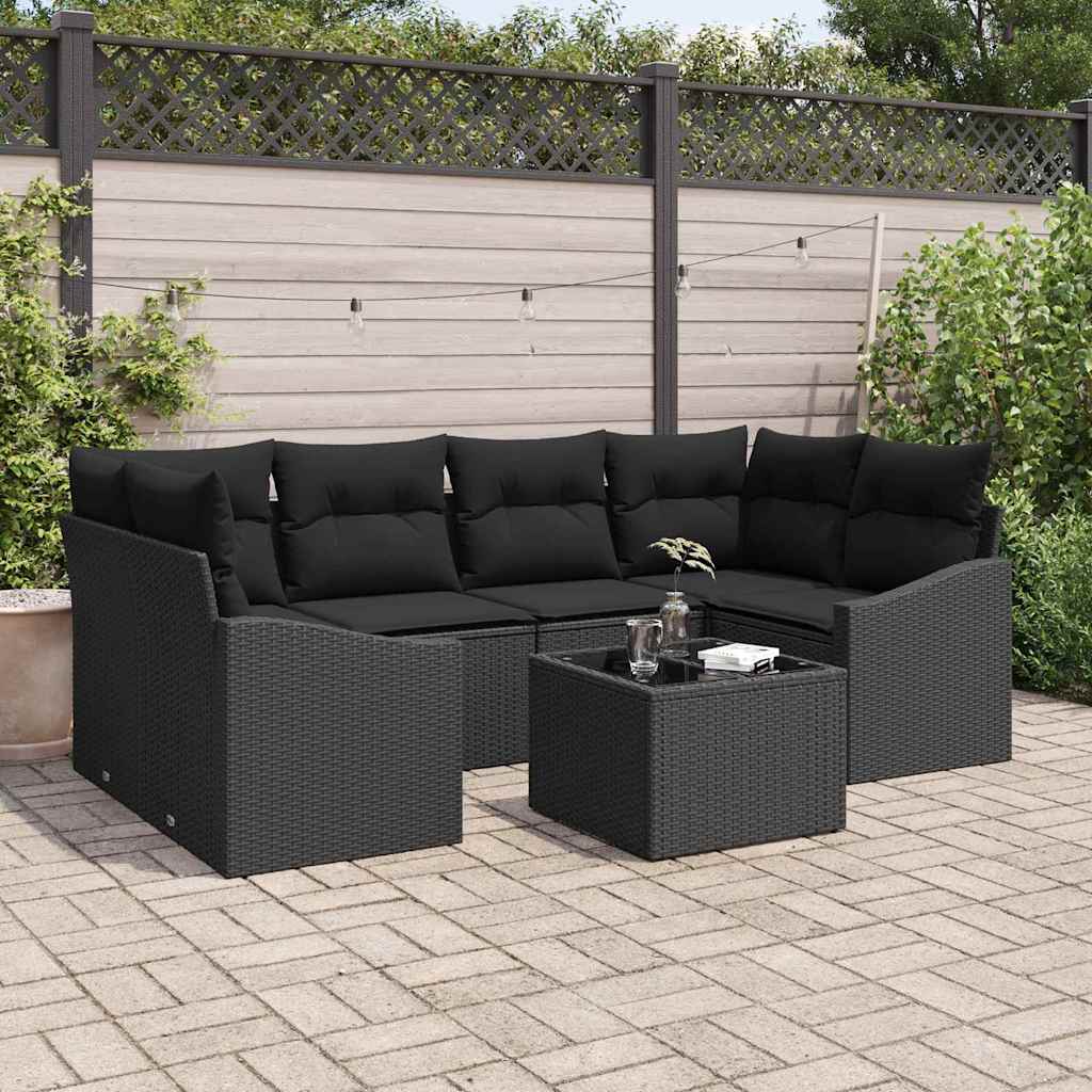 Sofa Sæt 7 stk. Sort polyrattan