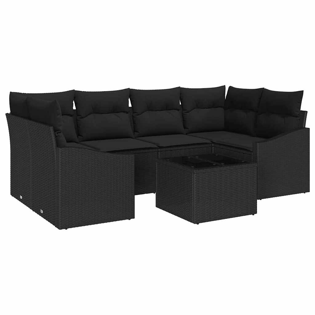 Sofa Sæt 7 stk. Sort polyrattan