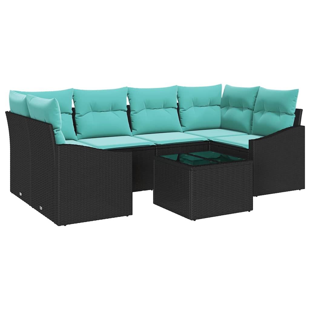 Sofa Sæt 7 stk. 3-Antal sæder Sort og Turkis polyrattan