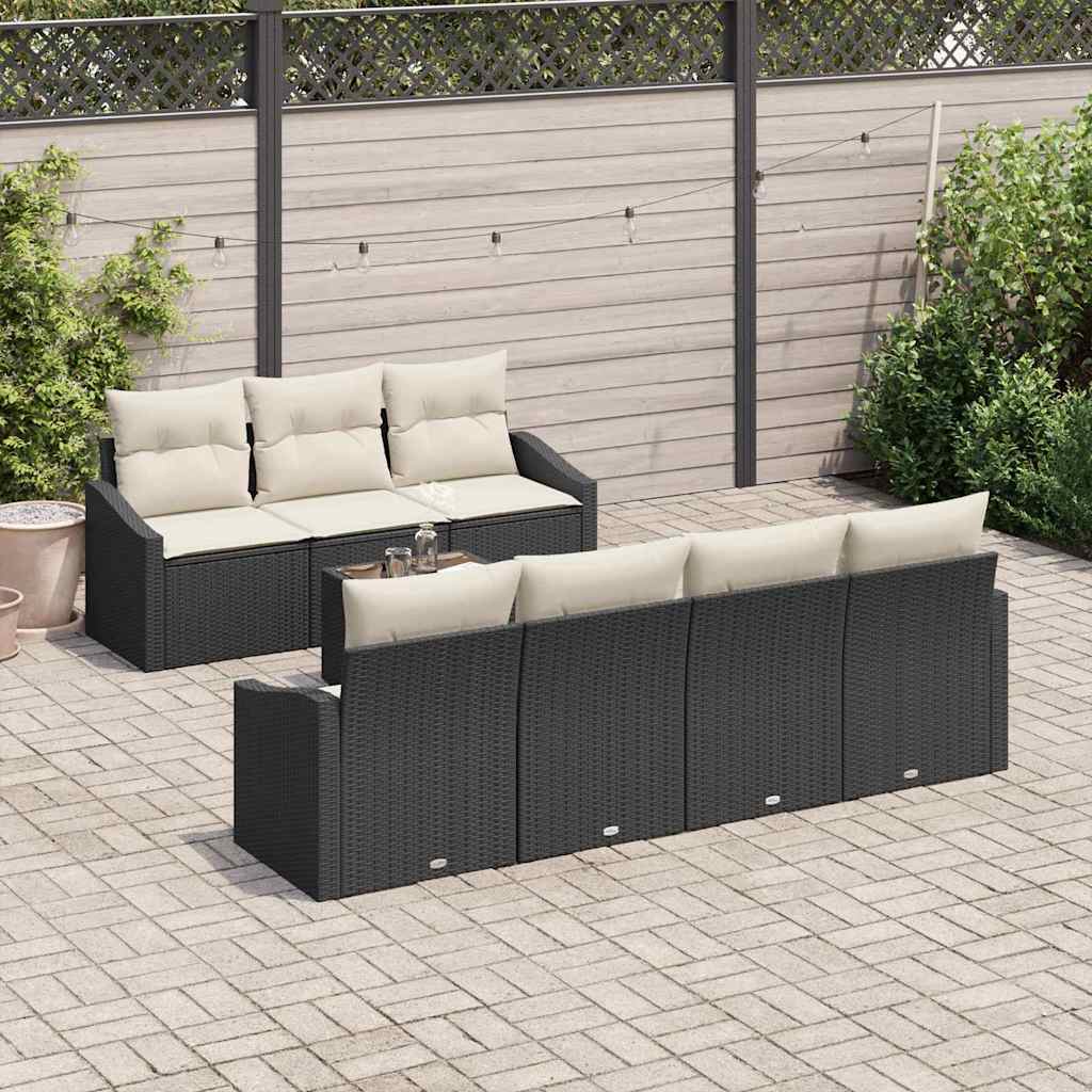 Sofa Sæt 8 stk. Sort og Cream polyrattan