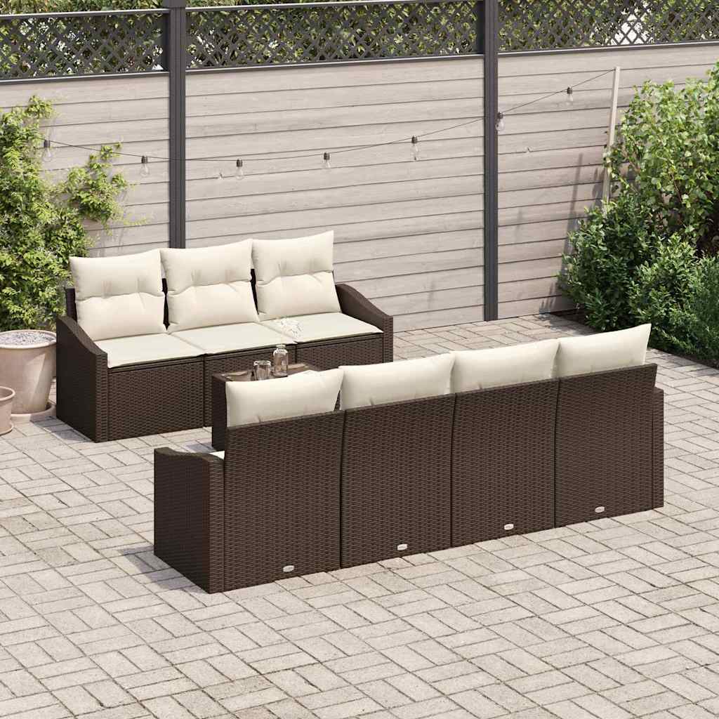Sofa Sæt 8 stk. Brun og Creme polyrattan