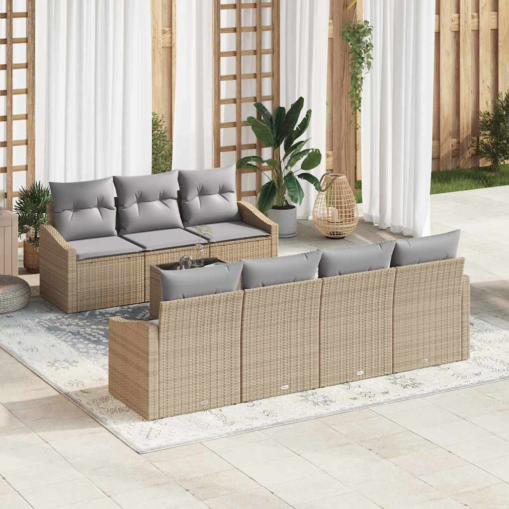 Sofa Sæt 8 stk. Beige og lys grå polyrattan