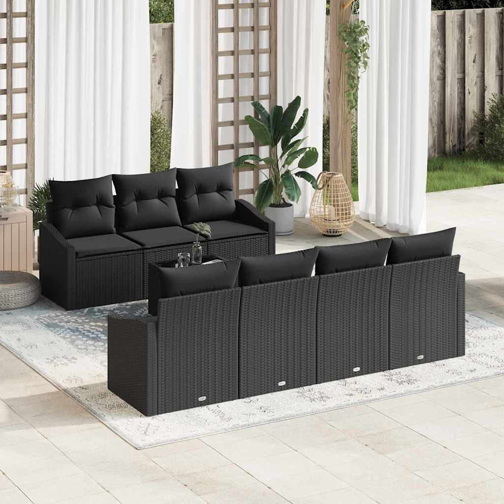 Sofa Sæt 8 stk. Sort polyrattan