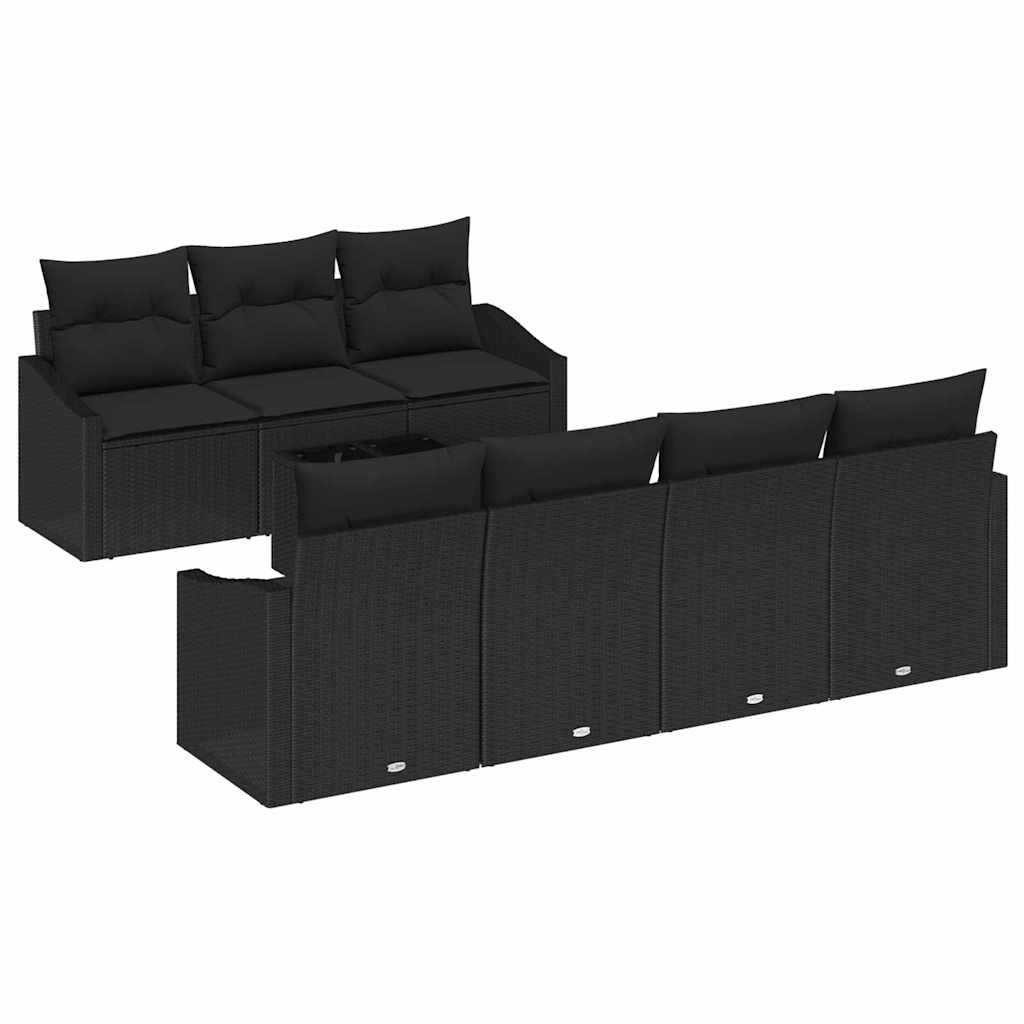 Sofa Sæt 8 stk. Sort polyrattan