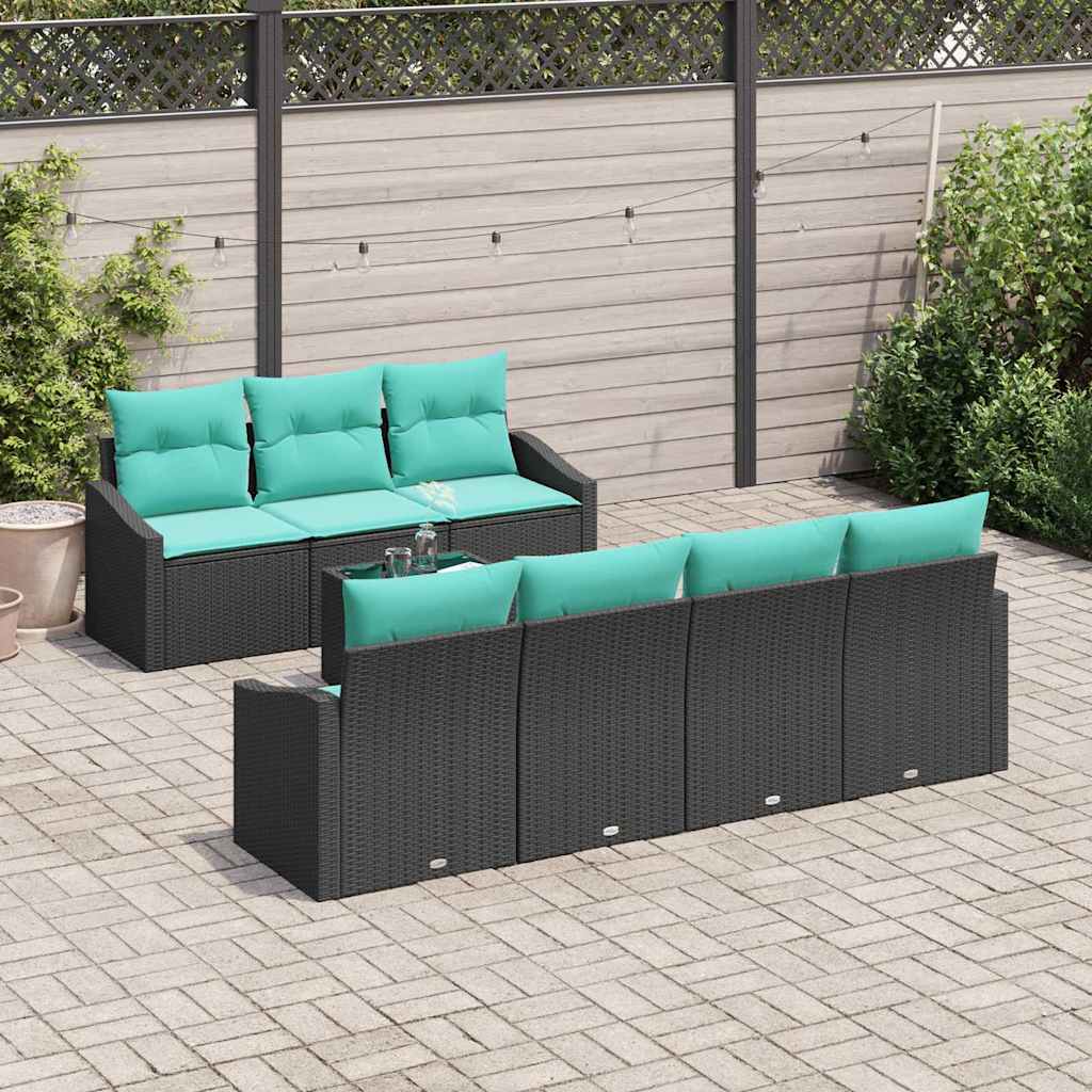 Sofa Sæt 8 stk. 3-Antal sæder Sort og Turkis polyrattan