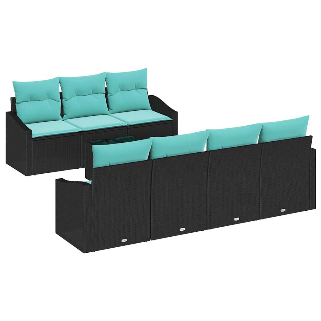 Sofa Sæt 8 stk. 3-Antal sæder Sort og Turkis polyrattan
