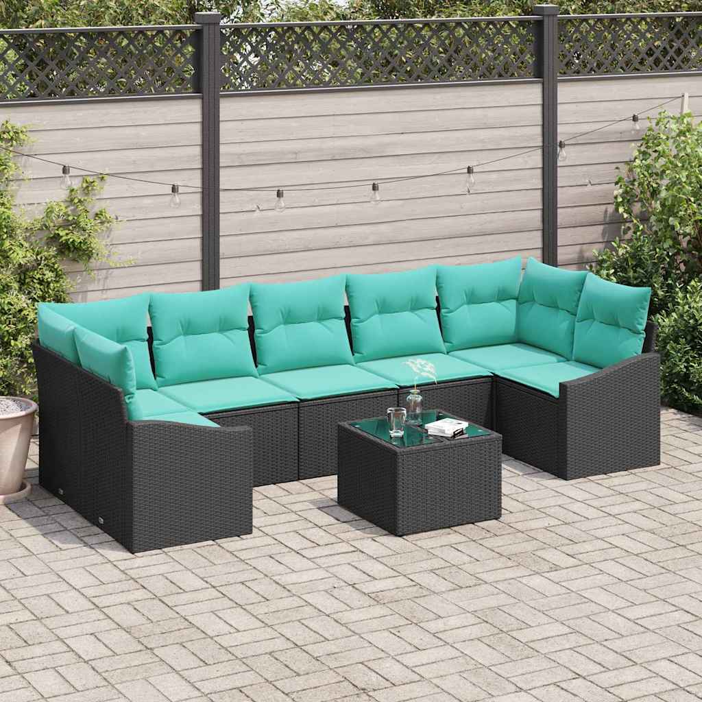 Sofa Sæt 8 stk. 7-Antal sæder Sort og Turkis polyrattan