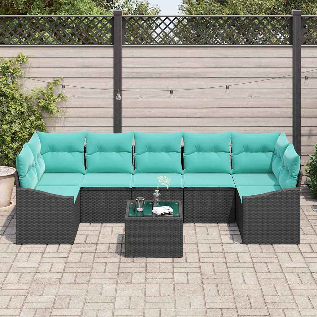 Sofa Sæt 8 stk. 7-Antal sæder Sort og Turkis polyrattan