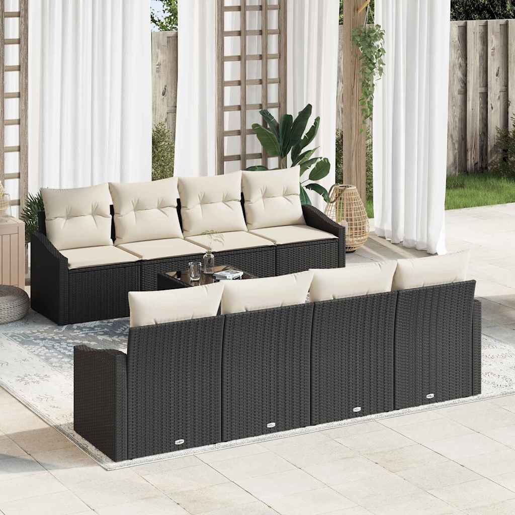 Sofa Sæt 9 stk. Sort og Cream polyrattan