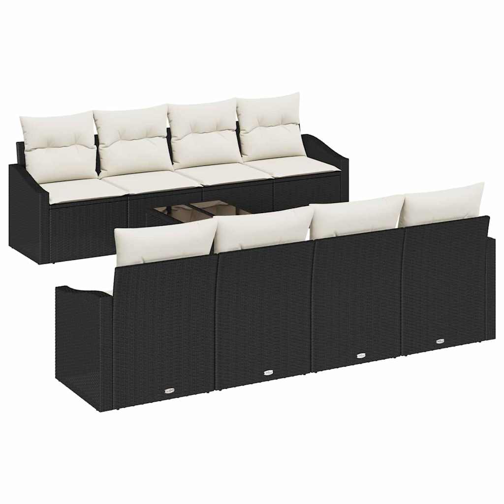 Sofa Sæt 9 stk. Sort og Cream polyrattan