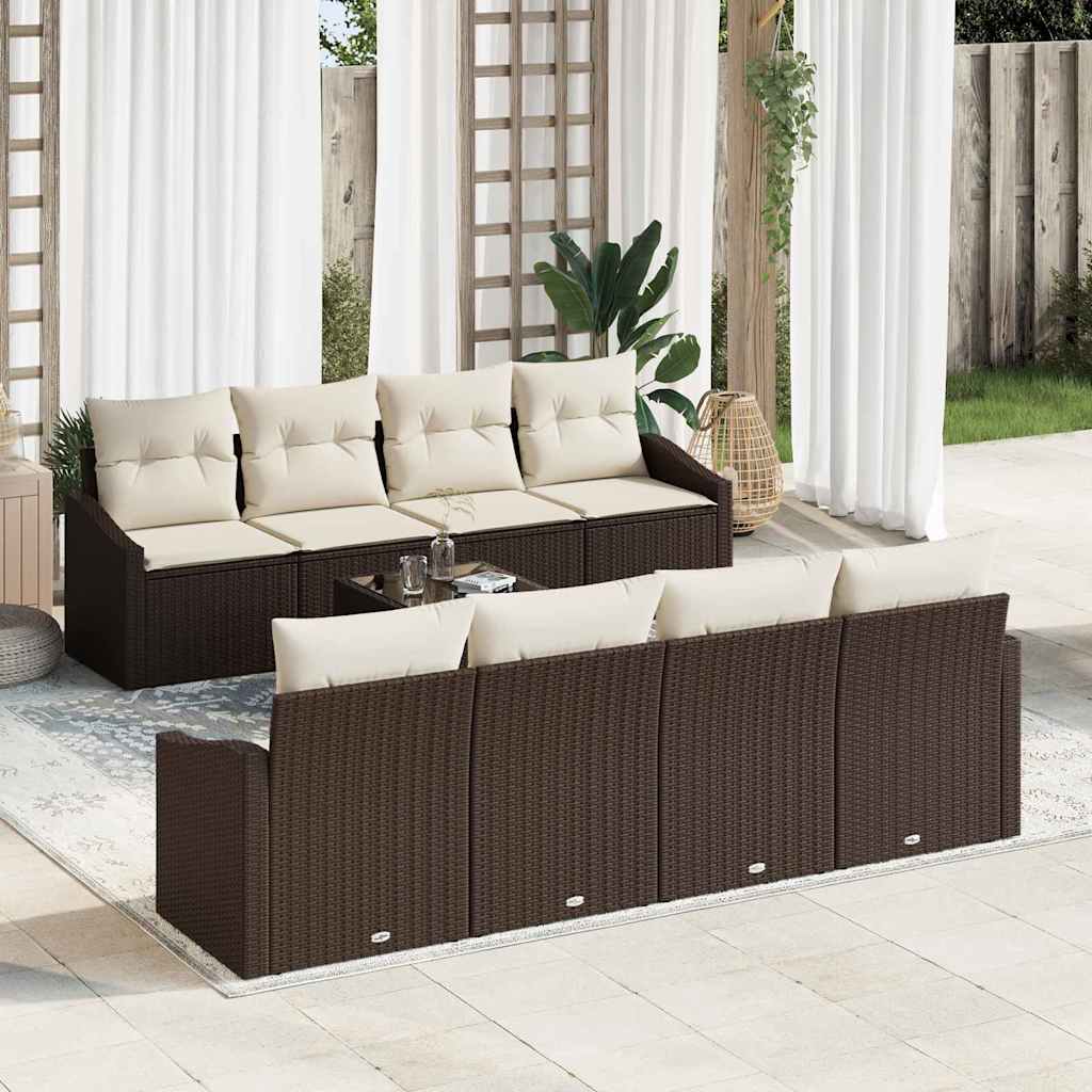 Sofa Sæt 9 stk. Brun og Creme polyrattan