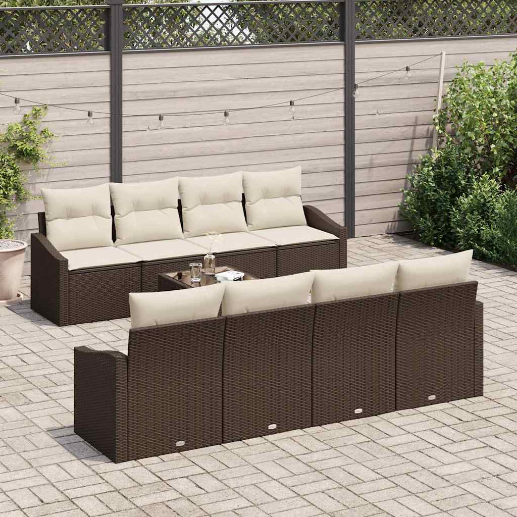 Sofa Sæt 9 stk. Brun og Creme polyrattan