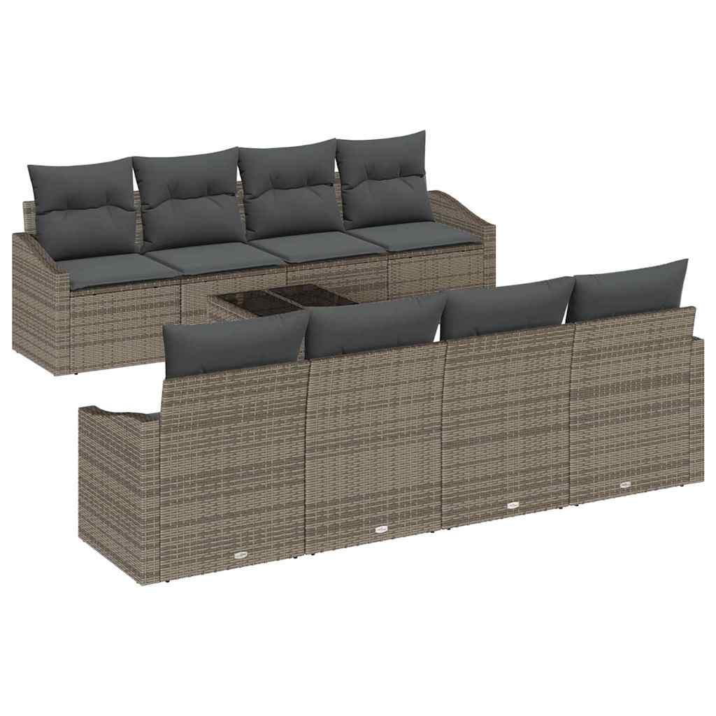 Sofa Sæt 9 stk. Grå polyrattan