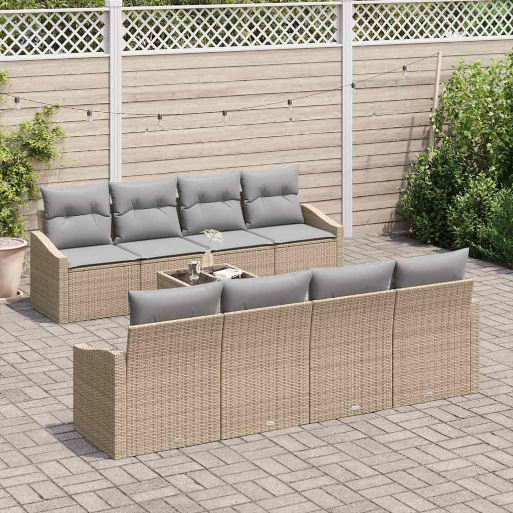 Sofa Sæt 9 stk. Beige og lys grå polyrattan