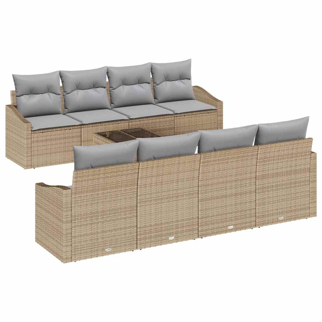 Sofa Sæt 9 stk. Beige og lys grå polyrattan