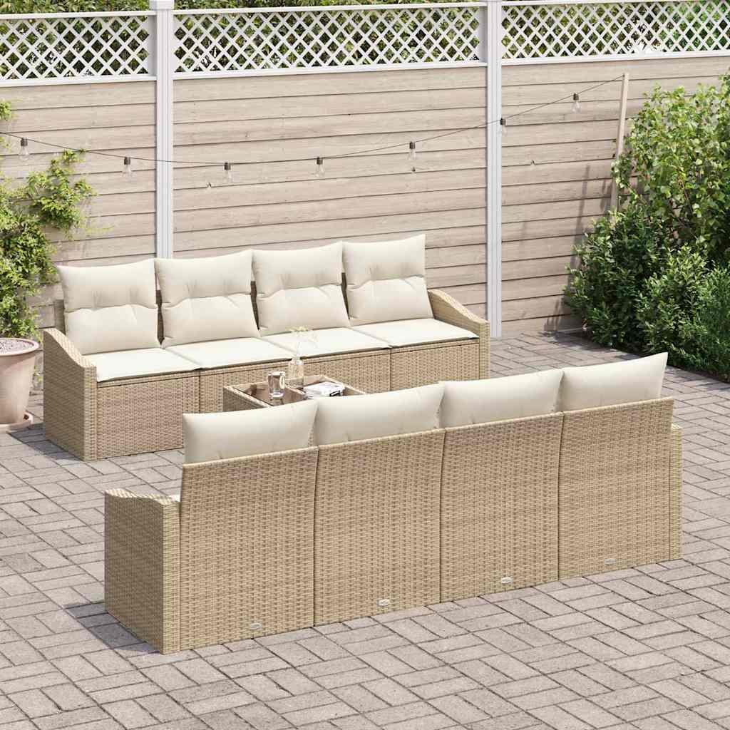 Sofa Sæt 9 stk. Beige og creme polyrattan